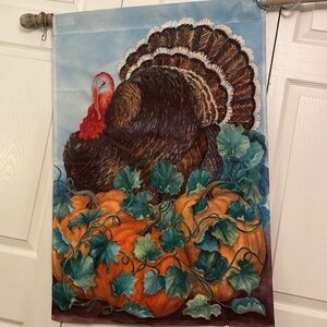 TOLAND Fall Thanksgiving Turkey House Flag 24x34 Beautiful Lightly Used